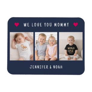 Personalised 3 Photo We Love You Mummy Navy Blue Magnet