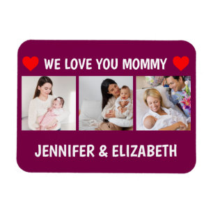 Personalised 3 Photo We Love You Mummy Navy  Magnet