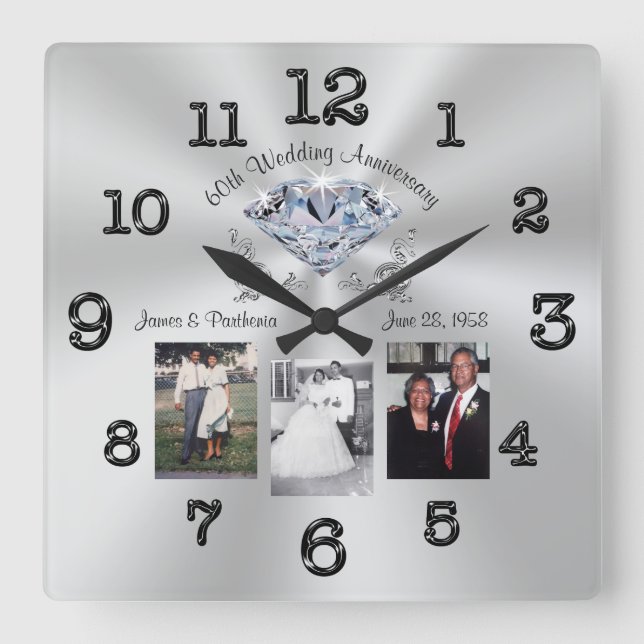 Personalised 3 Photos 60th Anniversary Clock (Front)