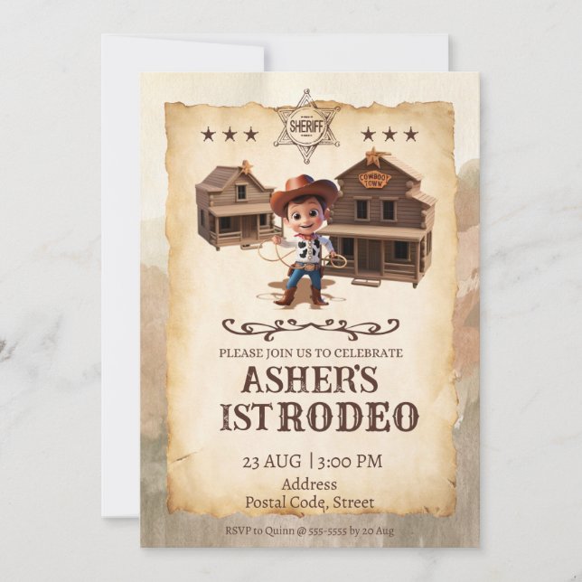 Personalised 3D Cowboy Downloadable Birthday Invitation (Front)