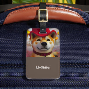 Personalised 3D Happy Shiba Inu wearing red hat  Luggage Tag