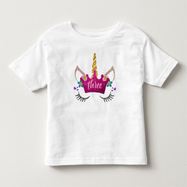 Personalised 3rd Birthday Crowned Unicorn Shirt (Front)
