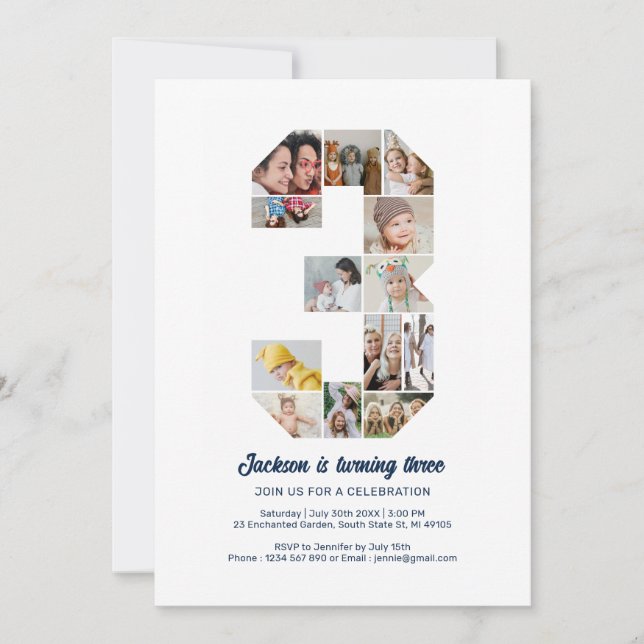 Personalised 3rd Birthday Custom Photo Collage Invitation (Front)