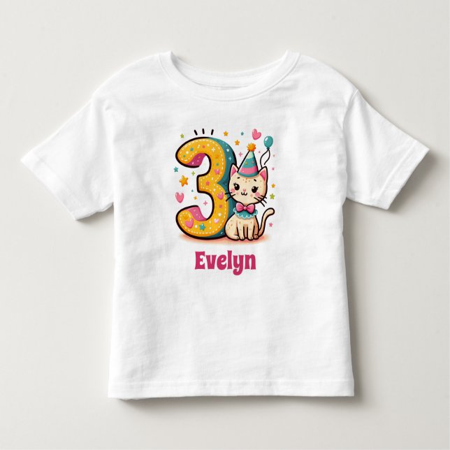 Personalised 3rd Kitty Birthday Toddler T-Shirt (Front)
