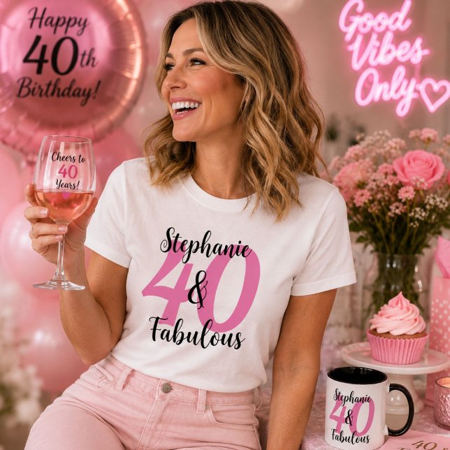 Personalised 40 & Fabulous White Birthday Tee (Creator Uploaded)