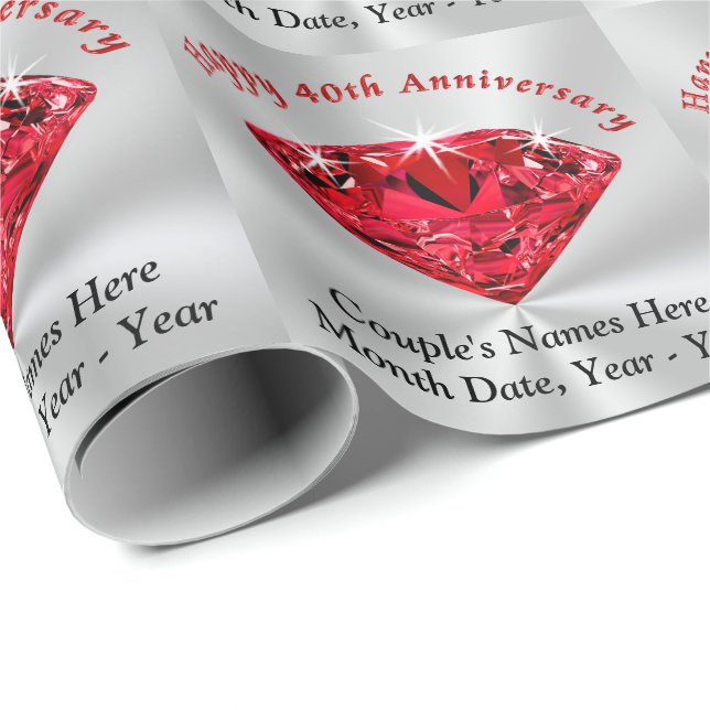 Personalised 40th Anniversary Gift Wrapping Paper (Roll Corner)