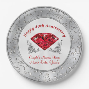 Personalised 40th Anniversary Paper Plates