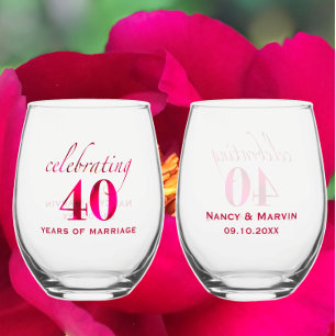 Personalised 40th Anniversary Ruby Rose Keepsake Stemless Wine Glass