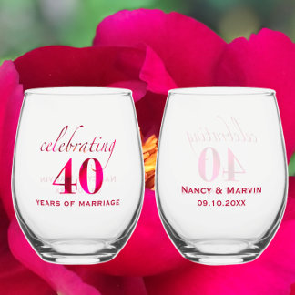 Personalised 40th Anniversary Ruby Rose Keepsake Stemless Wine Glass