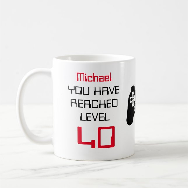 Personalised 40th (ANY AGE) Youve Reached Level Coffee Mug (Left)