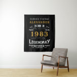 Personalised 40th Birthday 1983 Add Name Legendary Tapestry<br><div class="desc">Personalised birthday born in 1983. Add your name birthday photography backdrop tapestry. Edit the name and year with the template provided. A wonderful custom black birthday idea. More gifts and party supplies available with the "Legendary" design in the store.</div>