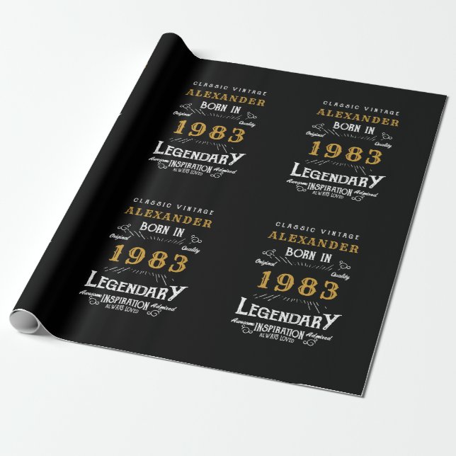Personalised 40th Birthday 1983 Add Name Legendary Wrapping Paper (Unrolled)