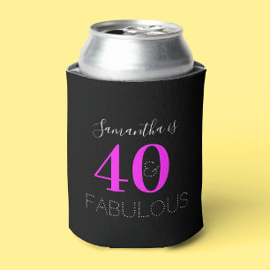 Personalised 40th Birthday 40 Fabulous Neon Pink Can Cooler