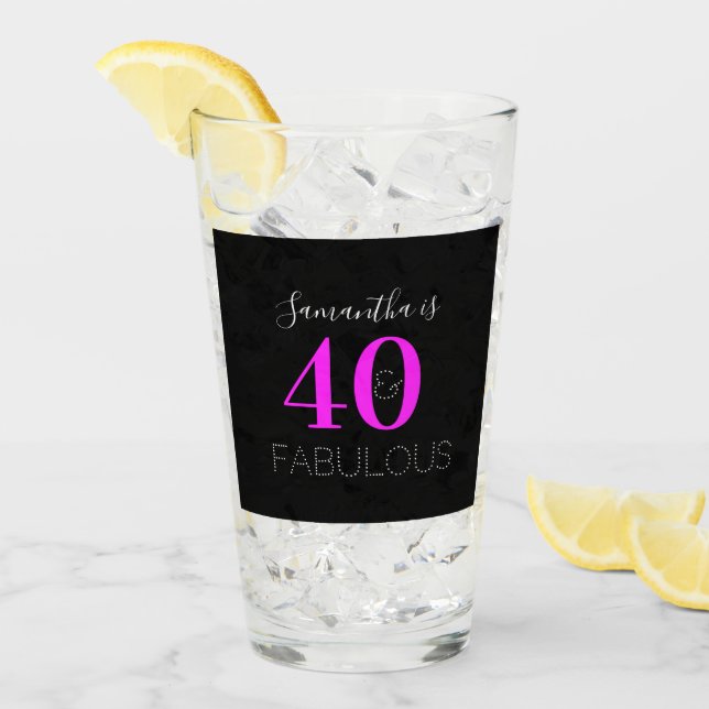 Personalised 40th Birthday 40 Fabulous Neon Pink Glass (Front Ice)