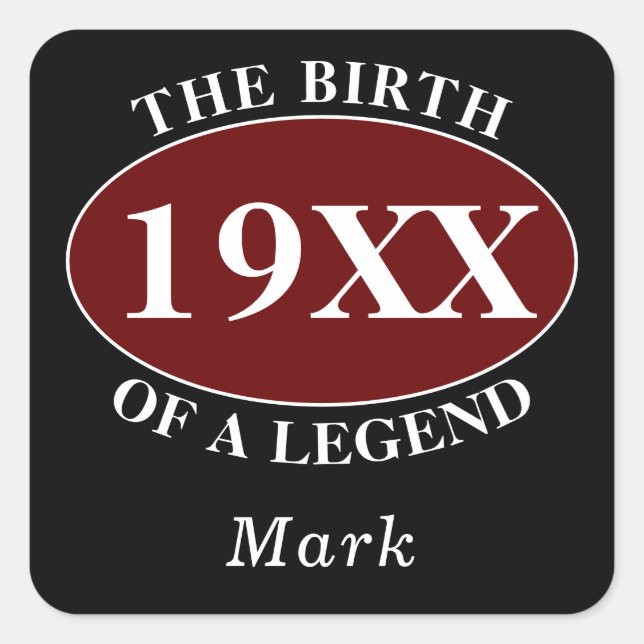 Personalised 40th Birthday Birth Of A Legend Retro Square Sticker (Front)