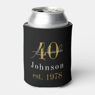 Personalised 40th Birthday Black Gold Can Cooler
