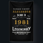 Personalised 40th Birthday Born 1981 Vintage Black Banner<br><div class="desc">A personalised classic party banner for that special birthday born in 1981 and turning 40. Add the name to this vintage retro style black, white and gold design for a custom 40th birthday gift. Easily edit the name and year with the template provided. A wonderful custom black birthday gift. More...</div>