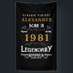 Personalised 40th Birthday Born 1981 Vintage Black Banner<br><div class="desc">A personalised classic party banner for that special birthday born in 1981 and turning 40. Add the name to this vintage retro style black, white and gold design for a custom 40th birthday gift. Easily edit the name and year with the template provided. A wonderful custom black birthday gift. More...</div>