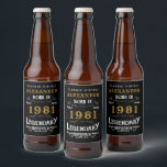 Personalised 40th Birthday Born 1981 Vintage Black Beer Bottle Label<br><div class="desc">A personalised classic beer bottle label design for that birthday celebration for somebody born in 1981 and turning 40. Add the name to this vintage retro style black, white and gold design for a custom 40 birthday gift. Easily edit the name and year with the template provided. A wonderful custom...</div>