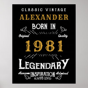 Personalised 40th Birthday Born 1981 Vintage Black Poster