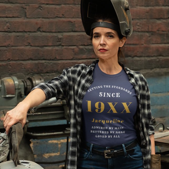 Personalised 40th Birthday Navy Gold For Her T-Shirt (Creator Uploaded)