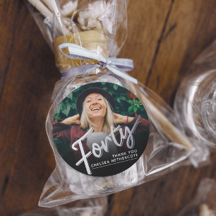 Personalised 40th Birthday Photo Forty Silver Classic Round Sticker