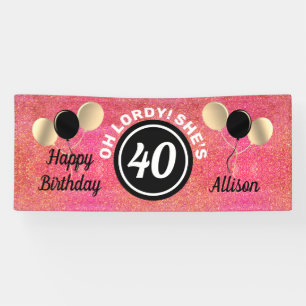 Personalised 40th Birthday Pink Glitter Balloons Banner
