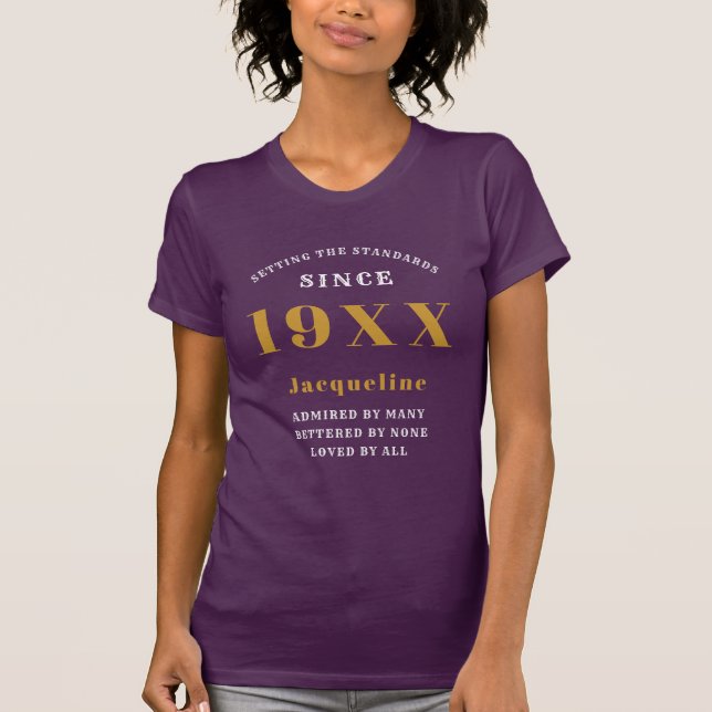 Personalised 40th Birthday Purple Gold For Her T-Shirt (Front)