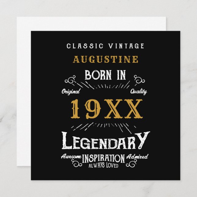 Personalised 40th Birthday Retro Black Gold Card (Front/Back)
