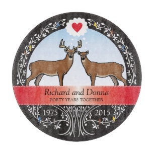 Personalised 40th Wedding Anniversary, Buck & Doe Cutting Board