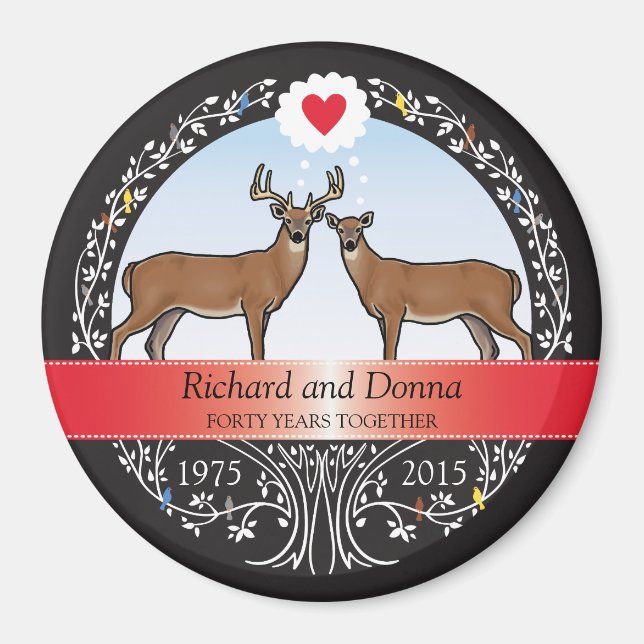 Personalised 40th Wedding Anniversary, Buck & Doe Magnet (Front)