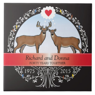 Personalised 40th Wedding Anniversary, Buck & Doe Tile