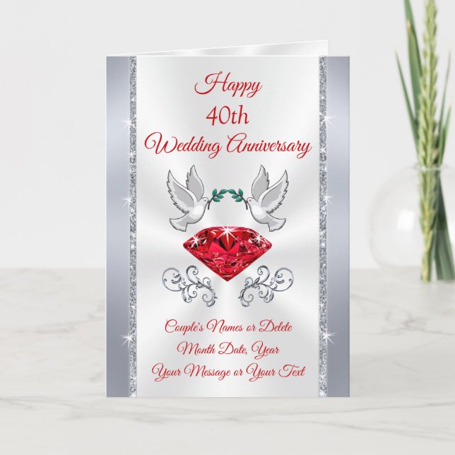 Personalised 40th Wedding Anniversary Cards 3 Size (Front)