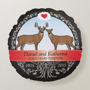 Personalised 40th Wedding Anniversary, Deer Round Cushion
