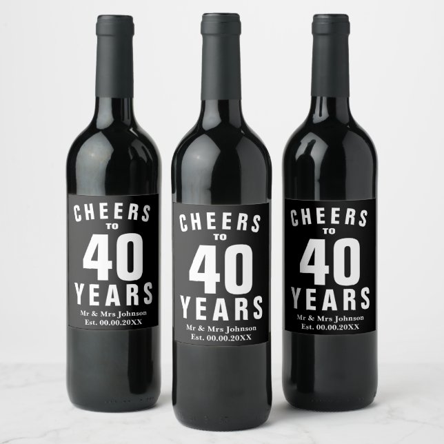 Personalised 40th wedding anniversary elegant wine label (Bottles)
