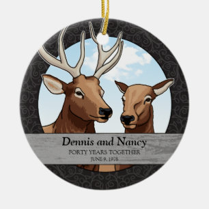Personalised 40th Wedding Anniversary, Elk Ceramic Tree Decoration