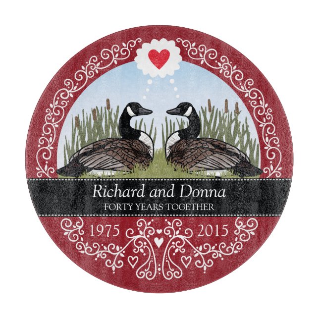 Personalised 40th Wedding Anniversary, Geese Cutting Board (Front)