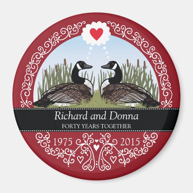 Personalised 40th Wedding Anniversary, Geese Magnet (Front)