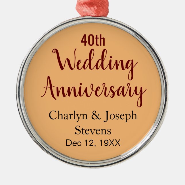 Personalised 40th Wedding Anniversary Metal Tree Decoration (Front)