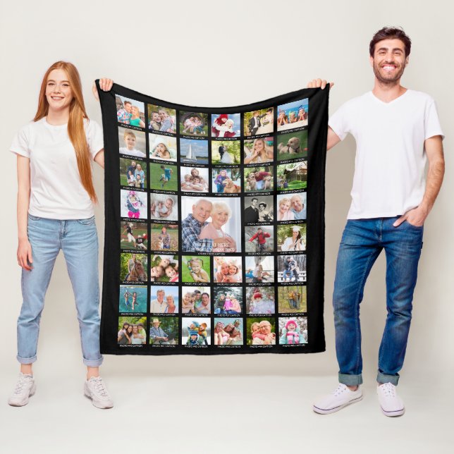 Personalised 45 Photo Collage Captions Your Colour Fleece Blanket (In Situ)