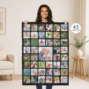 Personalised 45 Photo Collage Captions Your Colour Fleece Blanket