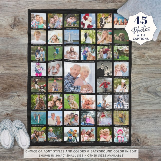 Personalised 45 Photo Collage Captions Your Colour Fleece Blanket (Creator Uploaded)