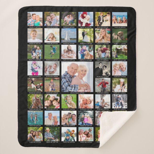 Personalised 45 Photo Collage Captions Your Colour Sherpa Blanket (Front)