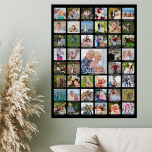 Personalised 45 Photo Collage with Captions Black Poster