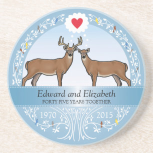 Personalised 45th Wedding Anniversary, Buck & Doe Coaster