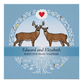 Personalised 45th Wedding Anniversary, Buck & Doe Poster
