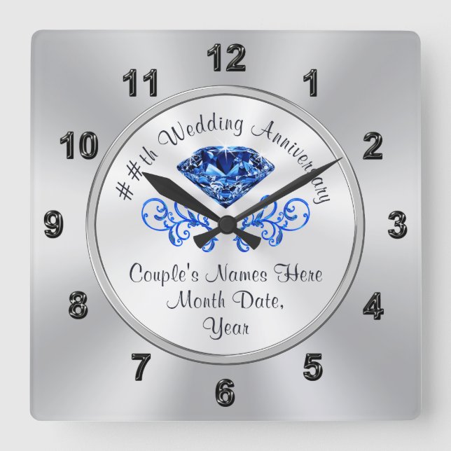 Personalised 45th Wedding Anniversary Gift Ideas Square Wall Clock (Front)