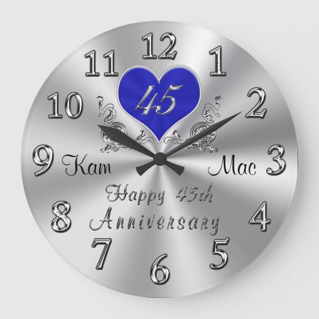 Personalised 45th Wedding Anniversary Gifts, CLOCK (Front)