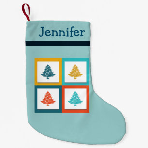 Personalised 4 Christmas Trees Retro Design Small Christmas Stocking