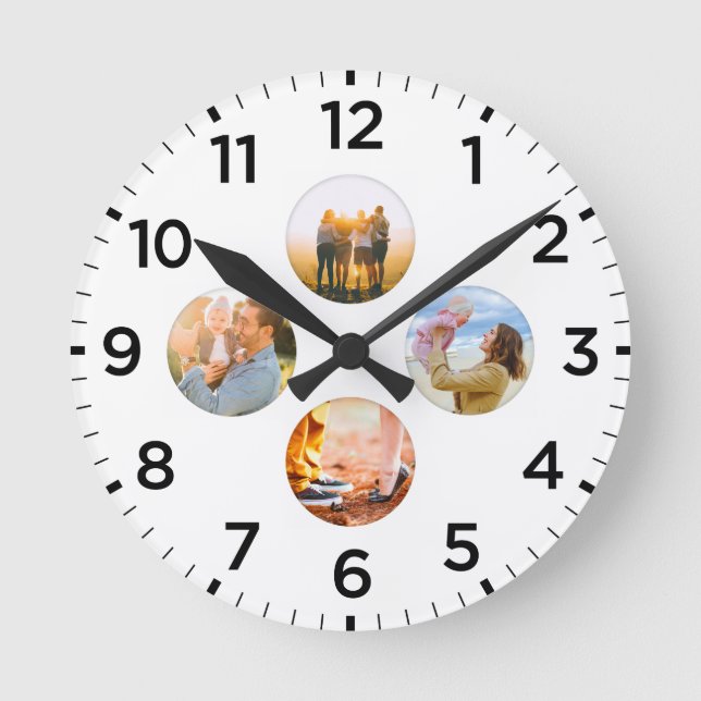 Personalised 4 Circle Photo Shadow Inlay Round Clock (Front)
